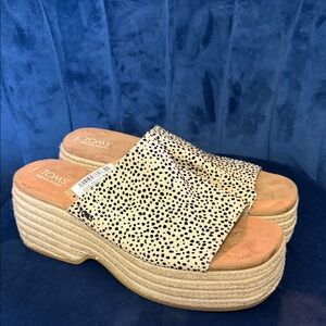 TOMS Women's Laila Mule Fog Flocked Mini Cheetah Platform Slides Size 12 NWT